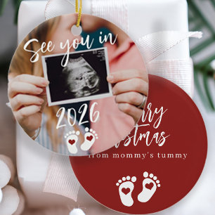 Merry Christmas see you in 2026 photo pregnancy Ceramic Tree Decoration