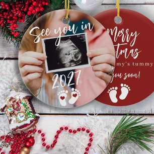 Merry Christmas see you in 2027 photo pregnancy Ceramic Tree Decoration