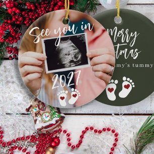 Merry Christmas see you in 2027 photo pregnancy Ceramic Tree Decoration