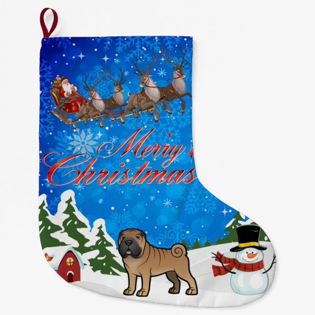 Merry Christmas Shar Pei Large Christmas Stocking (Front)