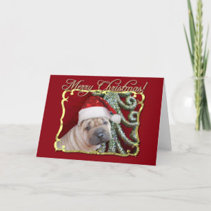 Merry Christmas shar pei puppy greeting card