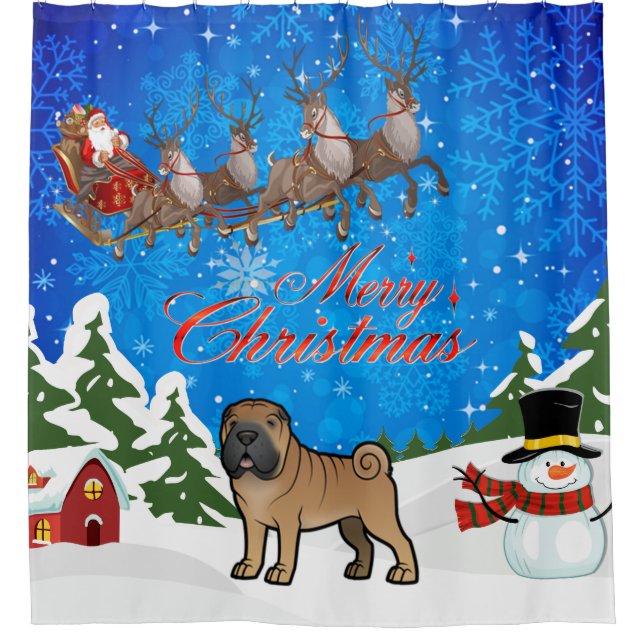 Merry Christmas Shar Pei Shower Curtain (Front)