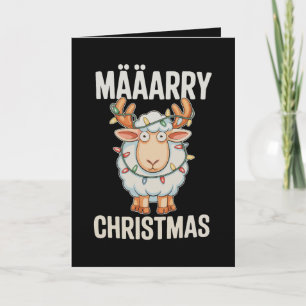Merry Christmas Sheep Reindeer Antlers Xmas Lights Card