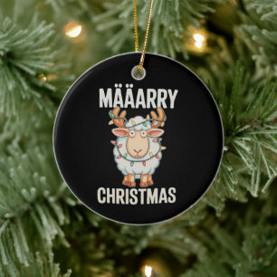 Merry Christmas Sheep Reindeer Antlers Xmas Lights Ceramic Tree Decoration