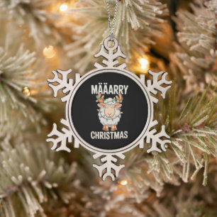 Merry Christmas Sheep Reindeer Antlers Xmas Lights Snowflake Pewter Christmas Ornament
