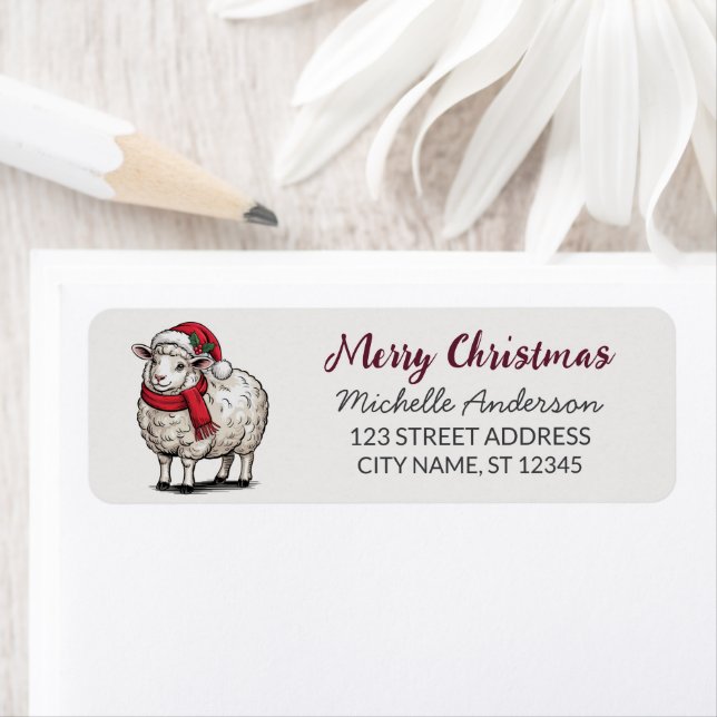 Merry Christmas Sheep Santa Return Address Label  (Insitu)
