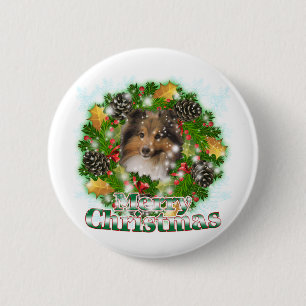 Merry Christmas Sheltie 6 Cm Round Badge