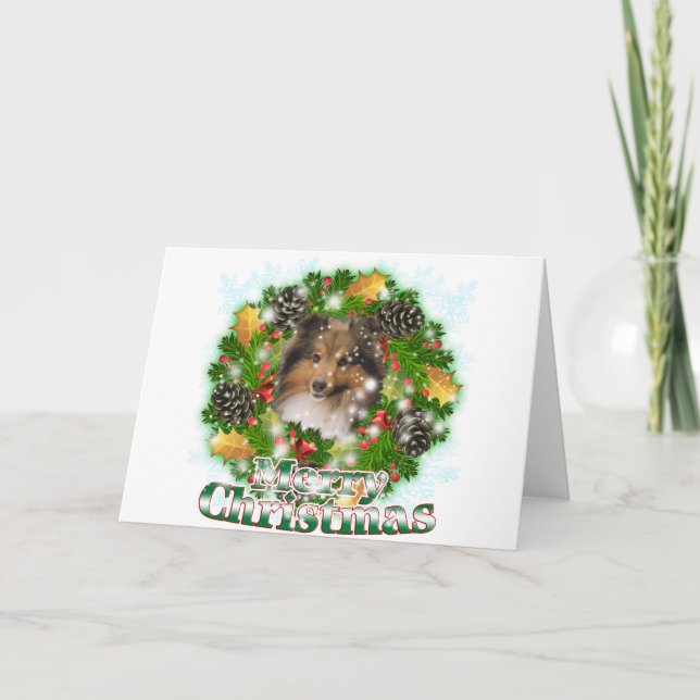 Merry Christmas Sheltie Holiday Card (Front)