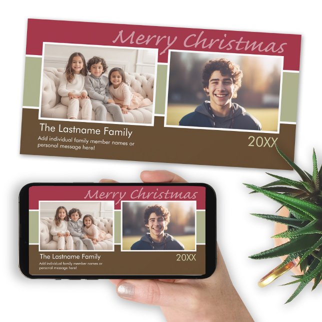 Merry Christmas Sherbet Stripes - 2 photos Holiday Card (Add photos to this Christmas card and download a copy to send electronically or post on social media)