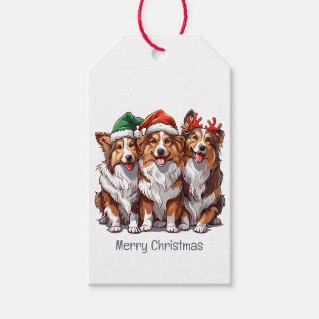 Merry Christmas Shetland Sheepdogs Gift Tags (Front)