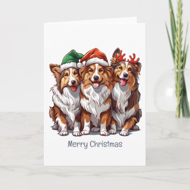 Merry Christmas Shetland Sheepdogs Holiday Card (Front)