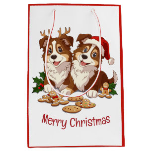 Merry Christmas Shetland Sheepdogs Medium Gift Bag