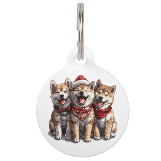 Merry Christmas Shiba Inu Dogs Pet Tag (Front)