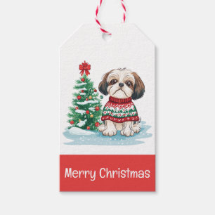 Merry Christmas Shih Tzu Dog Gift Tags