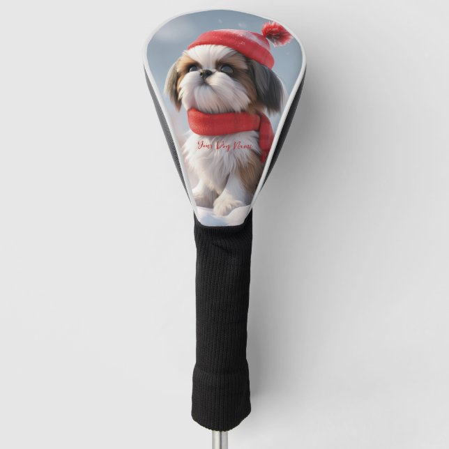 Merry Christmas, Shih Tzu Dog Puppy 01 - Happy Chr Golf Head Cover (Front)