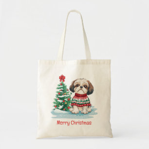 Merry Christmas Shih Tzu Dog Tote Bag