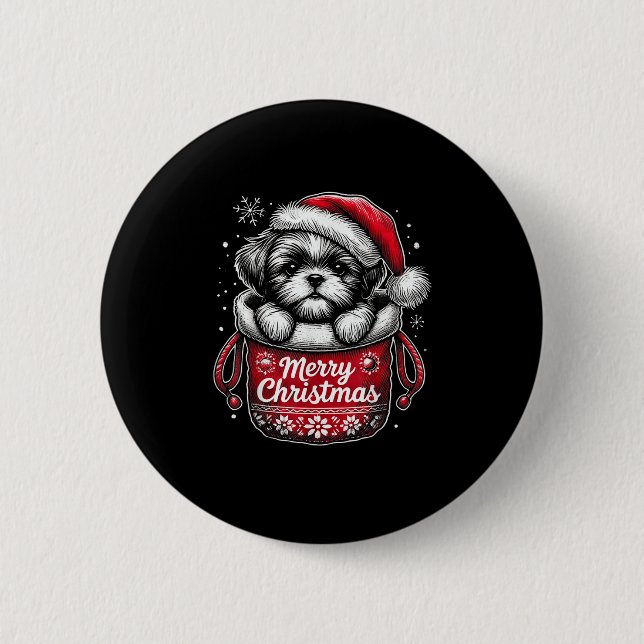 Merry Christmas Shih Tzu Graphic Tee  6 Cm Round Badge (Front)