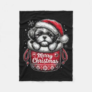 Merry Christmas Shih Tzu Graphic Tee  Fleece Blanket