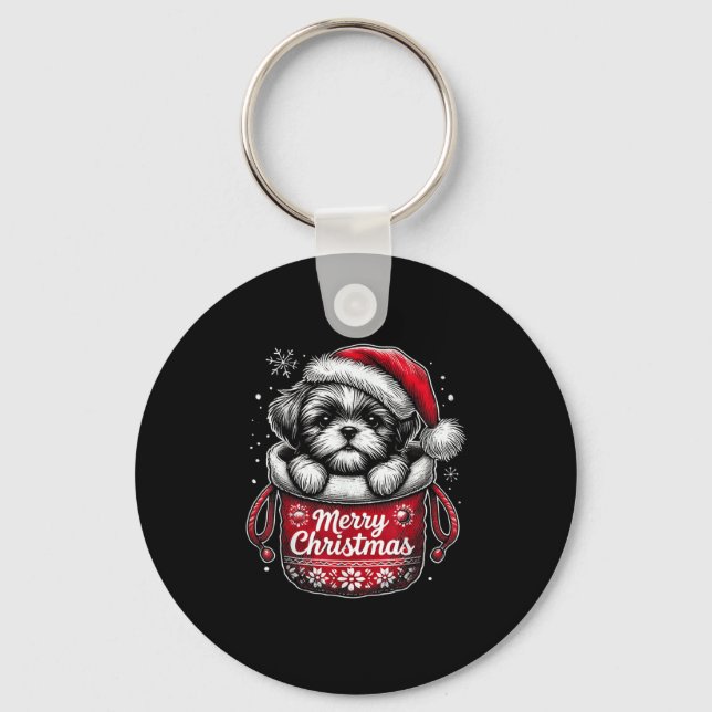 Merry Christmas Shih Tzu Graphic Tee  Key Ring (Front)