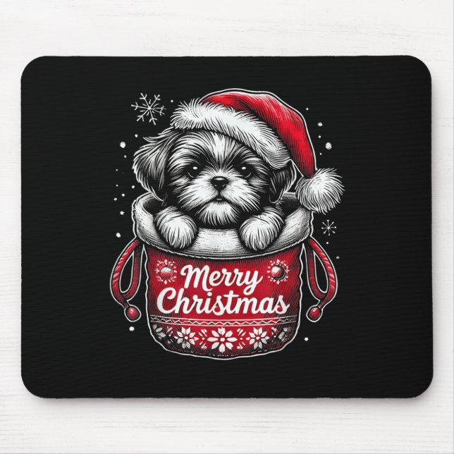 Merry Christmas Shih Tzu Graphic Tee  Mouse Mat (Front)