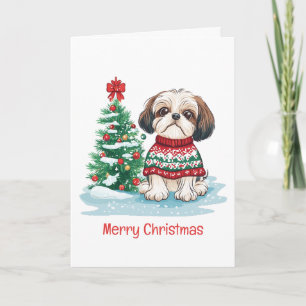 Merry Christmas Shih Tzu Santa Dog Holiday Card