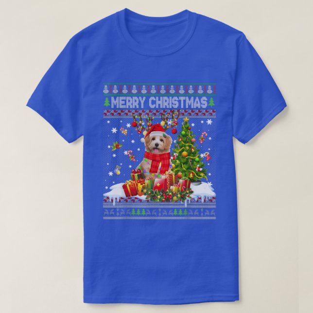 Merry Christmas Shih Tzu Santa Xmas Tree Lights Ug T-Shirt (Design Front)