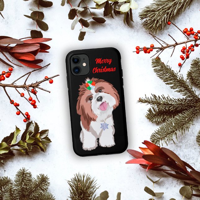 Merry Christmas Shih Tzu With Snowflake  Case-Mate iPhone Case (Creator Uploaded)
