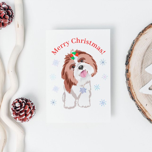 Merry Christmas Shih Tzu With Snowflake Dog    Holiday Postcard (Creator Uploaded)