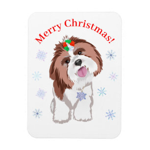 Merry Christmas Shih Tzu With Snowflake Dog   Magnet