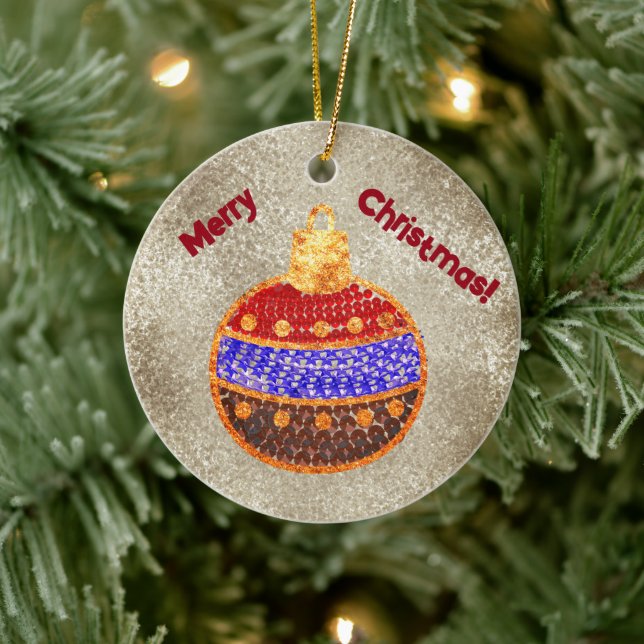 Merry Christmas - shining bauble with sequins Ceramic Tree Decoration (Tree)