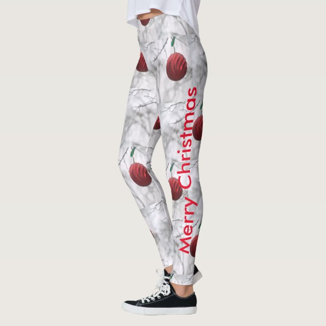 Merry Christmas Shiny Red Ornament Ball  Leggings (Left)