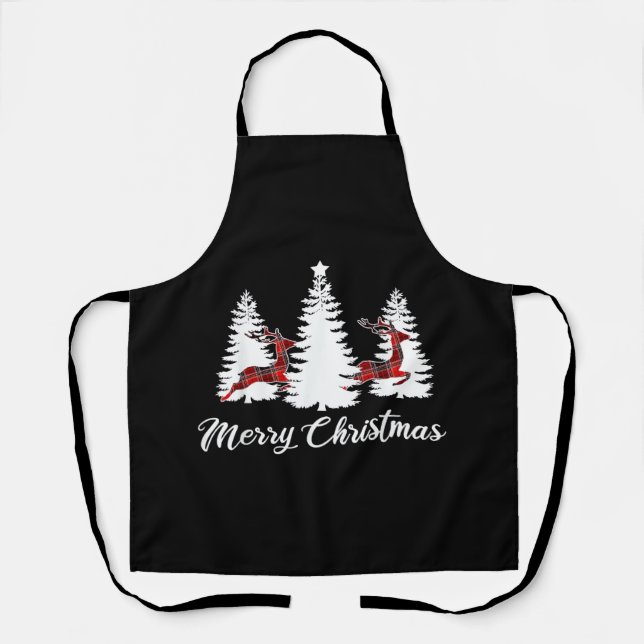 Merry Christmas Shirt for Women Buffalo Plaid Rein Apron (Front)