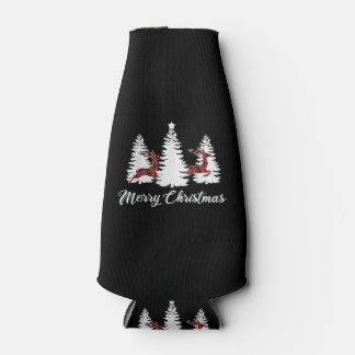 Merry Christmas Shirt for Women Buffalo Plaid Rein Bottle Cooler