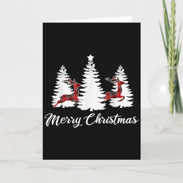 Merry Christmas Shirt For Women Buffalo Plaid Rein Card (Front)