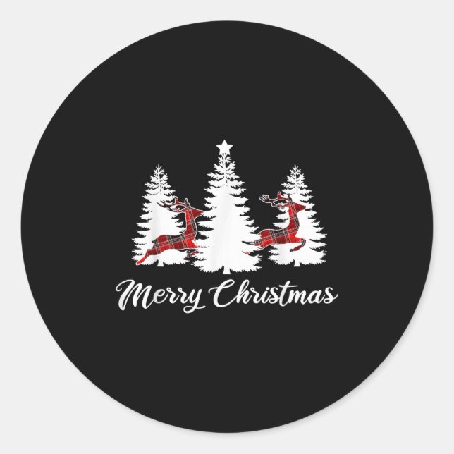Merry Christmas Shirt For Women Buffalo Plaid Rein Classic Round Sticker (Front)