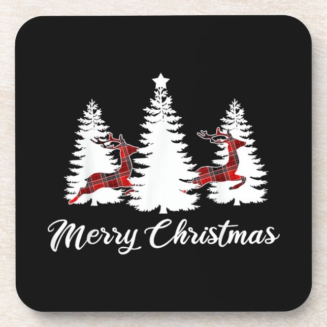 Merry Christmas Shirt for Women Buffalo Plaid Rein Coaster (Front)