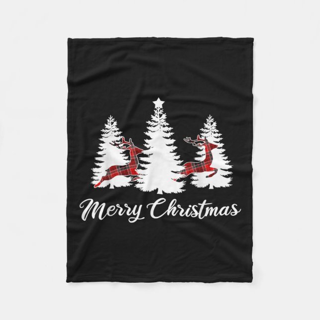 Merry Christmas Shirt For Women Buffalo Plaid Rein Fleece Blanket (Front)