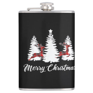 Merry Christmas Shirt for Women Buffalo Plaid Rein Hip Flask