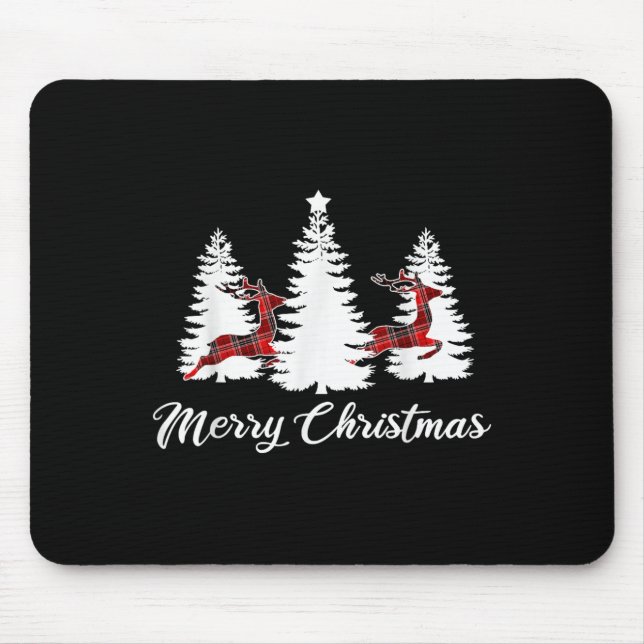 Merry Christmas Shirt For Women Buffalo Plaid Rein Mouse Mat (Front)