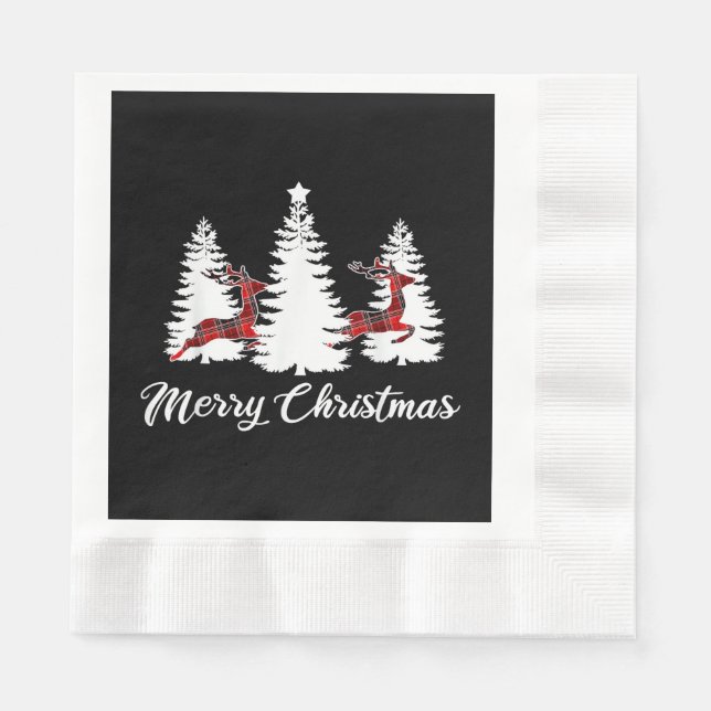 Merry Christmas Shirt for Women Buffalo Plaid Rein Napkin (Front)