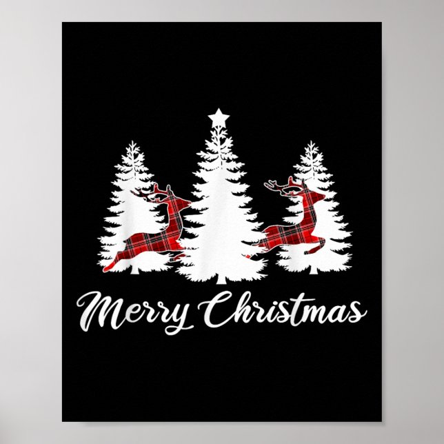 Merry Christmas Shirt For Women Buffalo Plaid Rein Poster (Front)