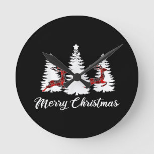 Merry Christmas Shirt for Women Buffalo Plaid Rein Round Clock