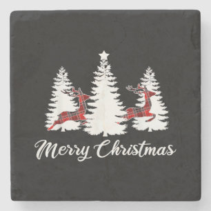 Merry Christmas Shirt for Women Buffalo Plaid Rein Stone Coaster
