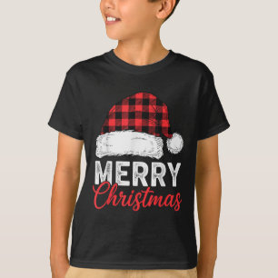 Merry Christmas Shirt Santa Hat Buffalo Plaid Men 