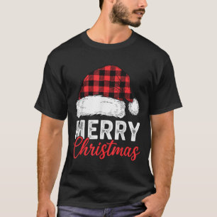 Merry Christmas Shirt Santa Hat Buffalo Plaid Men 