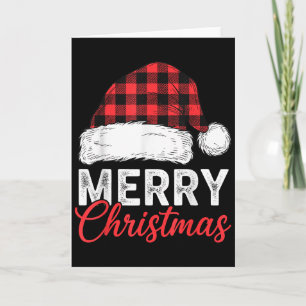 Merry Christmas Shirt Santa Hat Buffalo Plaid Men  Card