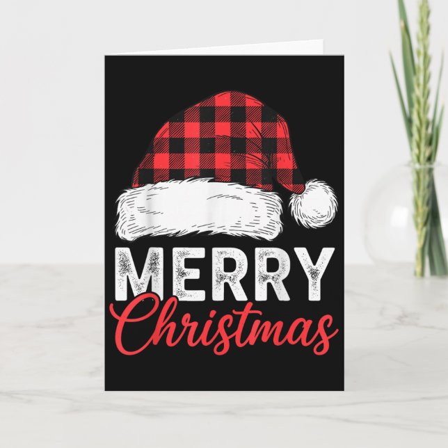 Merry Christmas Shirt Santa Hat Buffalo Plaid Men  Card (Front)