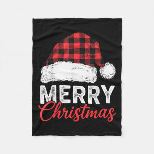 Merry Christmas Shirt Santa Hat Buffalo Plaid Men  Fleece Blanket