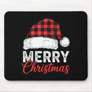 Merry Christmas Shirt Santa Hat Buffalo Plaid Men Mouse Mat