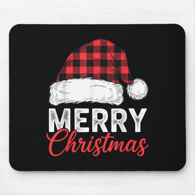 Merry Christmas Shirt Santa Hat Buffalo Plaid Men  Mouse Mat (Front)